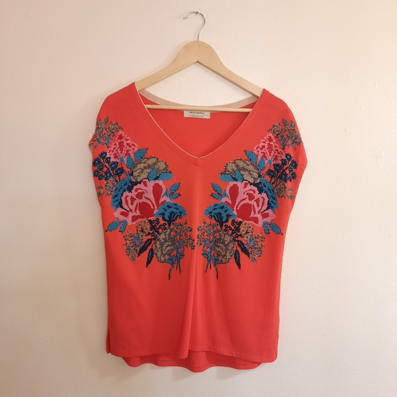 Anthro Aldomartins Floral V-Neck Pullover Top - Picture 3 of 6